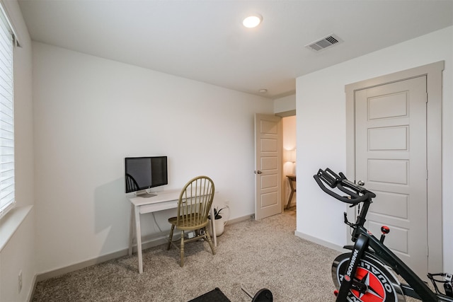 home office featuring light colored carpet