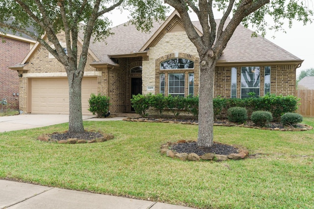 view of front facade with a front lawn and a garage