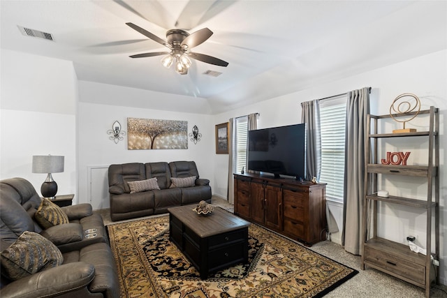 living room featuring ceiling fan