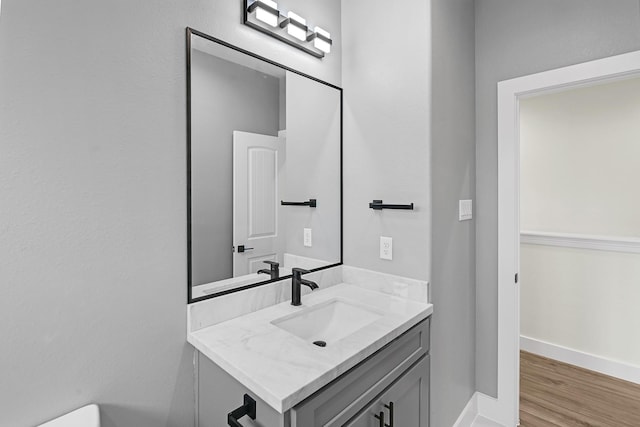 bathroom with hardwood / wood-style floors and vanity