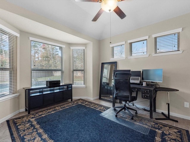 office area with ceiling fan