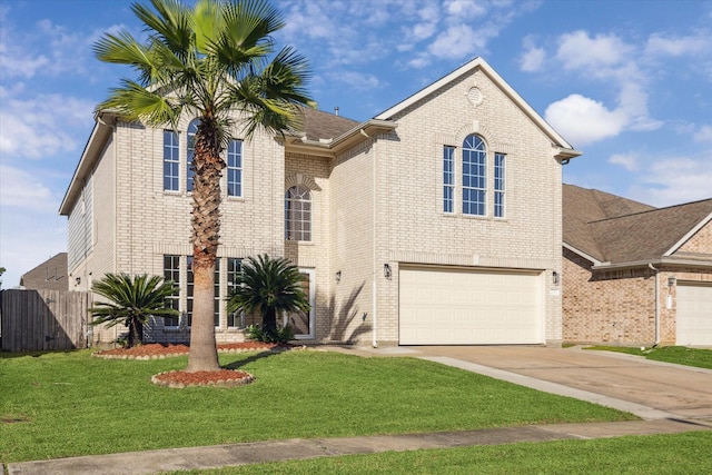 view of front of home featuring a front yard and a garage