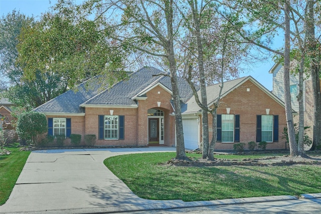 view of front facade with a front lawn and a garage