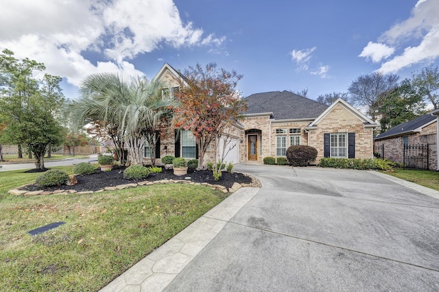 view of front of home featuring a garage and a front lawn