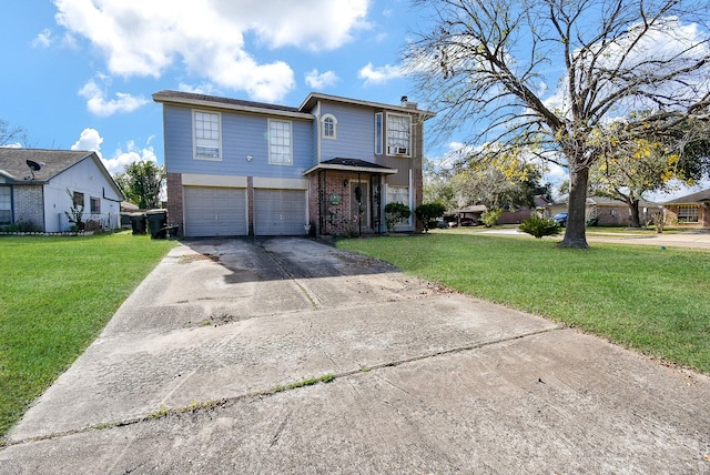 view of front property featuring a garage and a front lawn