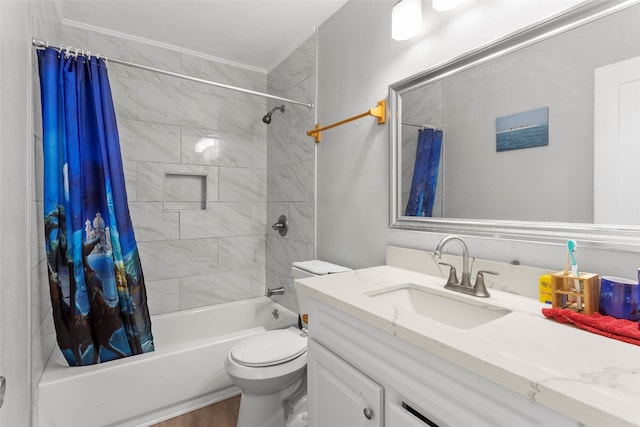 full bathroom featuring vanity, toilet, and shower / tub combo with curtain