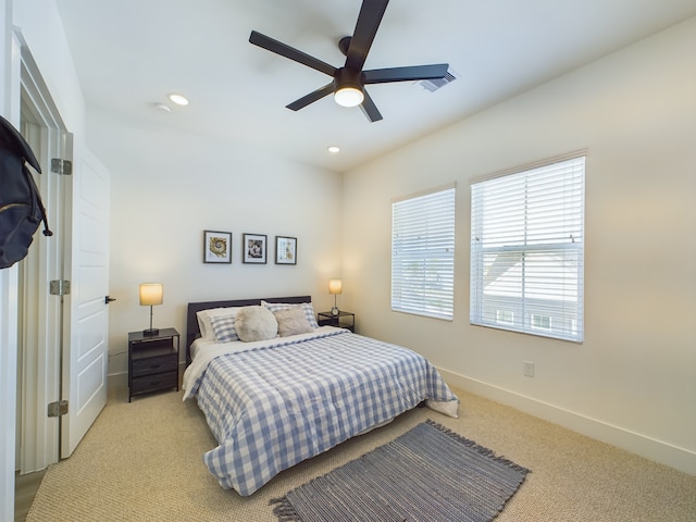 8321 Springwood Creek Ln, Houston, TX 77055 - carpeted bedroom with baseboards, recessed lighting, and ceiling fan