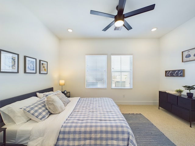 8321 Springwood Creek Ln, Houston, TX 77055 - carpeted bedroom with recessed lighting, a ceiling fan, and baseboards