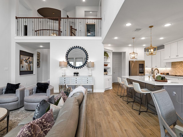 living room featuring light wood-type flooring