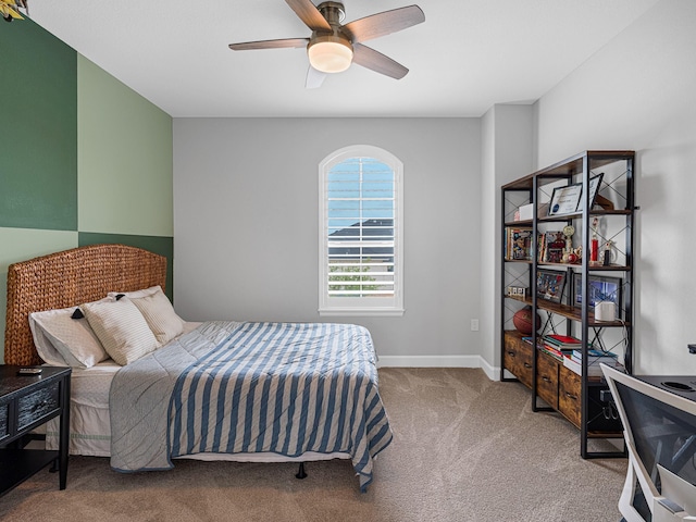 bedroom featuring carpet flooring and ceiling fan