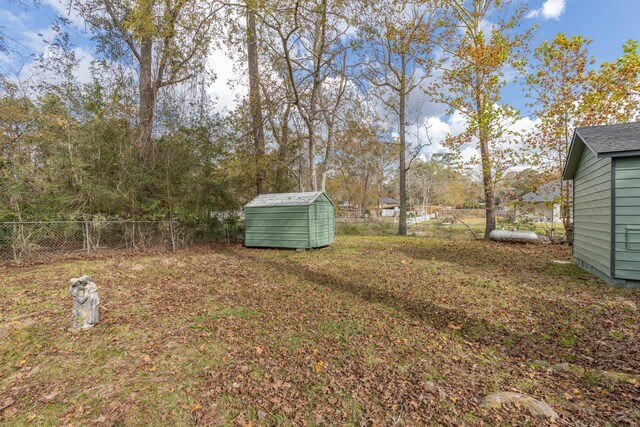 view of yard with a shed