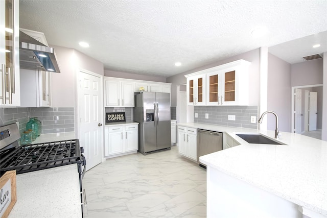 kitchen featuring white cabinets, appliances with stainless steel finishes, backsplash, and sink