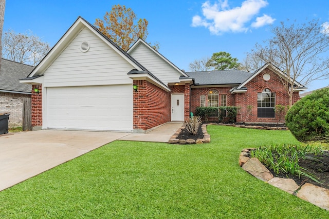 view of front of house featuring a garage and a front lawn