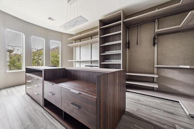 spacious closet with light hardwood / wood-style floors