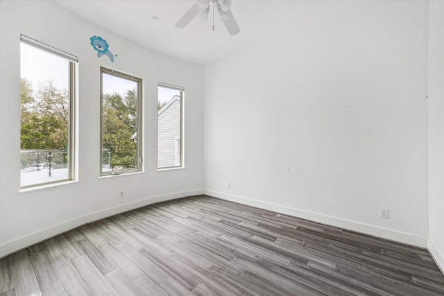 unfurnished room featuring ceiling fan and light hardwood / wood-style floors