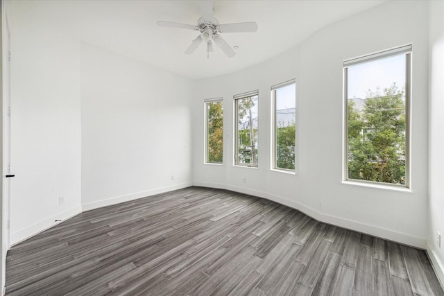 empty room with hardwood / wood-style flooring, ceiling fan, and a wealth of natural light