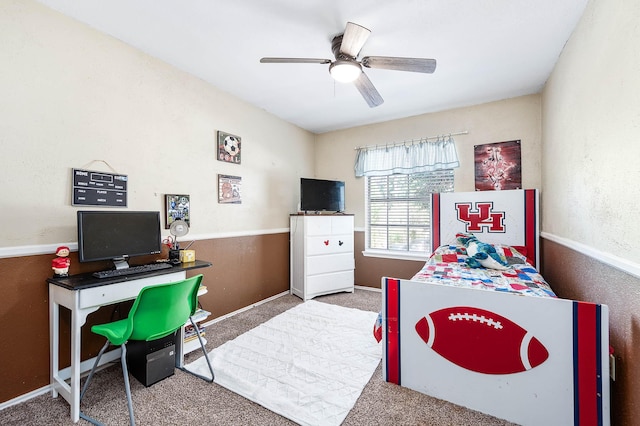 bedroom featuring carpet flooring and ceiling fan