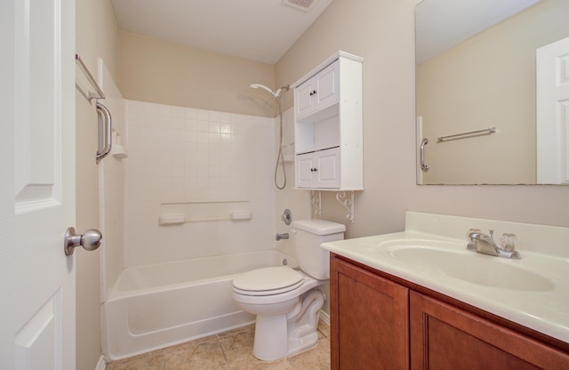 full bathroom with tile patterned flooring, vanity, toilet, and  shower combination