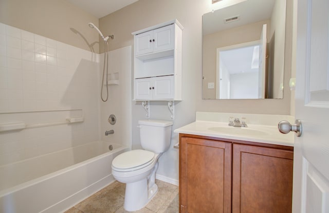 full bathroom with tile patterned floors, vanity, toilet, and bathing tub / shower combination