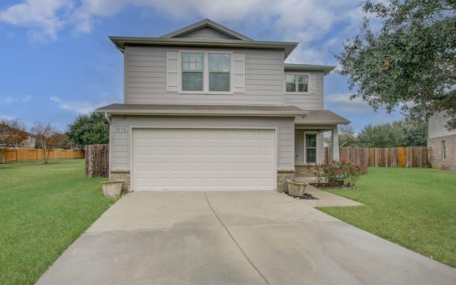 front of property with a garage and a front lawn