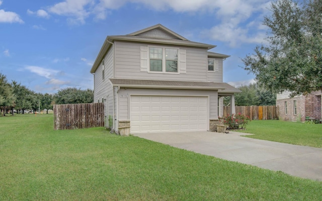 view of front facade featuring a garage and a front lawn