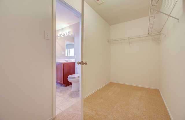 spacious closet with light colored carpet