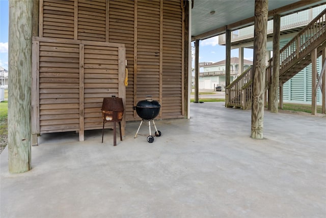 view of patio featuring a grill