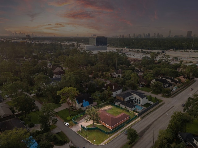 view of aerial view at dusk