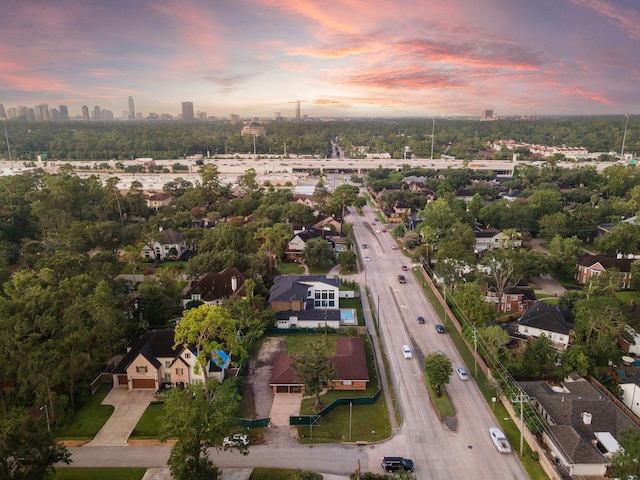 view of aerial view at dusk