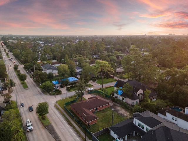 view of aerial view at dusk