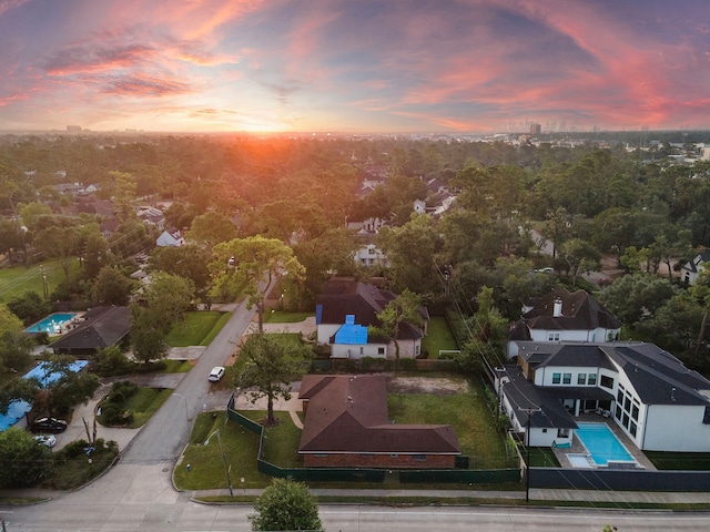 view of aerial view at dusk