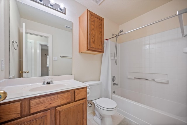 full bathroom featuring bathing tub / shower combination, tile patterned flooring, vanity, and toilet