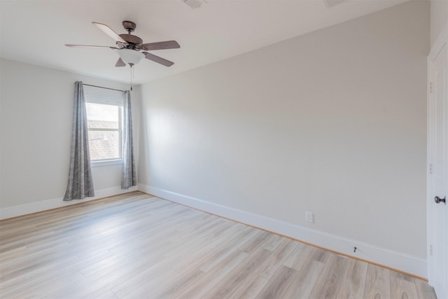 empty room featuring light hardwood / wood-style floors and ceiling fan