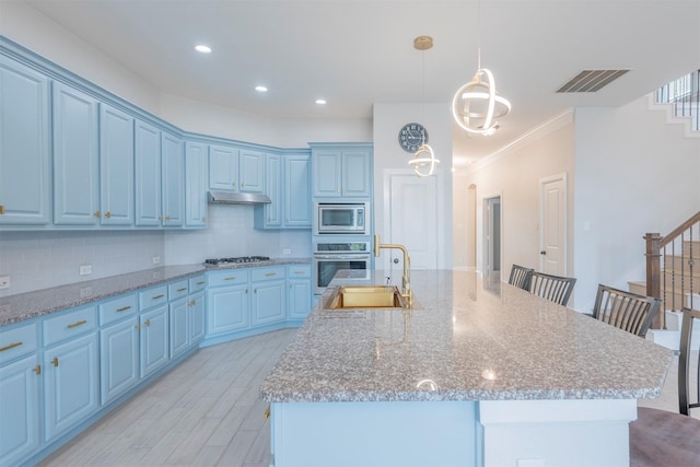 kitchen with appliances with stainless steel finishes and an island with sink