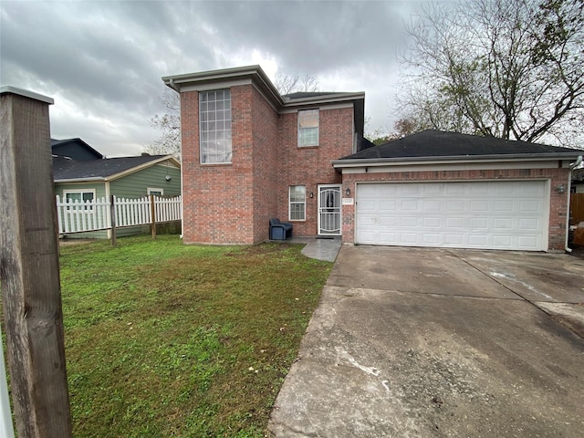 exterior space with a lawn and a garage