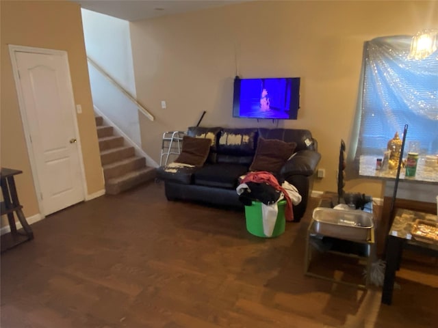 living room featuring dark hardwood / wood-style flooring