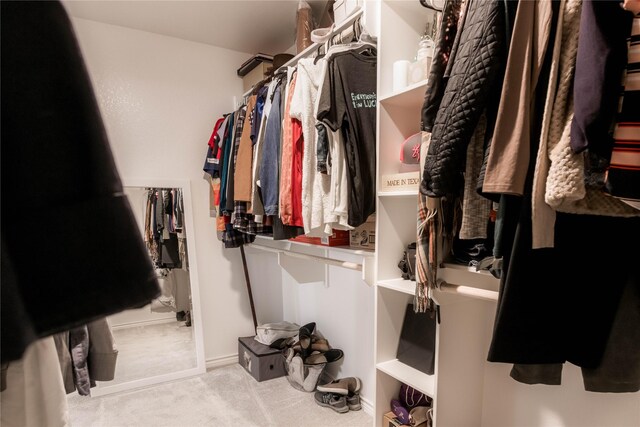 spacious closet with light carpet