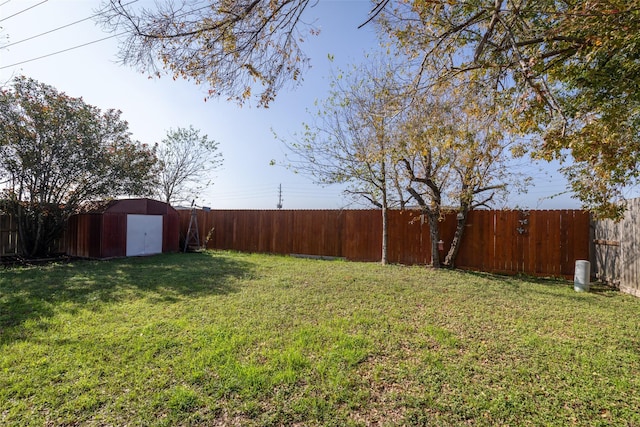 view of yard with a storage shed