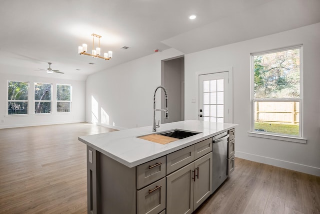 kitchen featuring sink, an island with sink, and a wealth of natural light