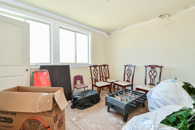 sitting room featuring ornamental molding