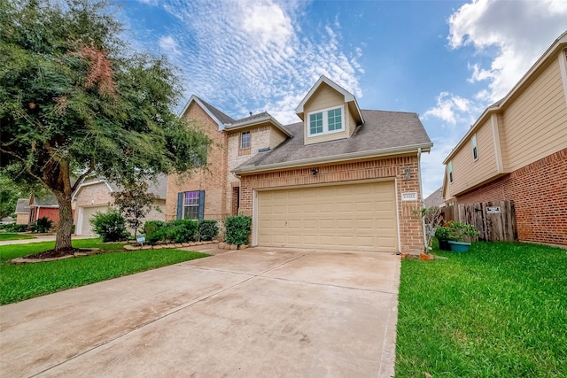 view of front of house featuring a garage and a front lawn