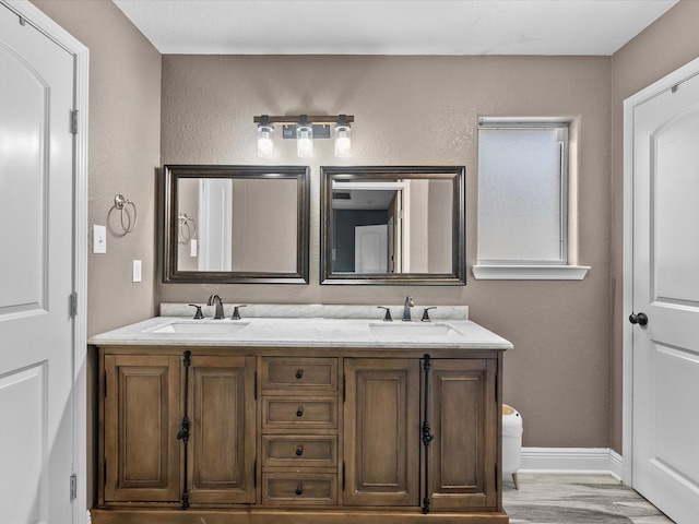 bathroom featuring vanity and wood-type flooring