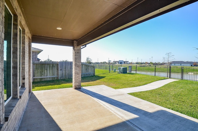 view of patio / terrace featuring a water view