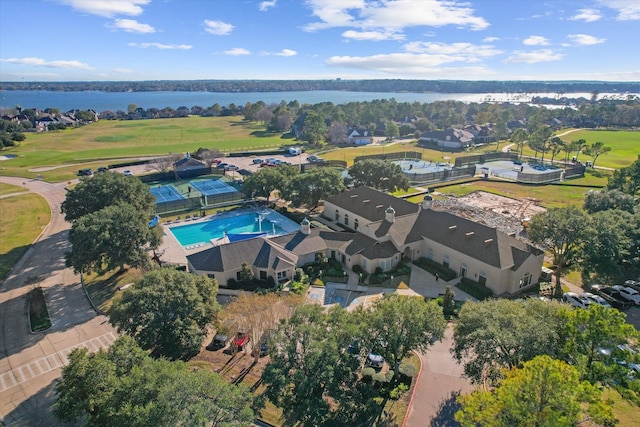 bird's eye view featuring a water view