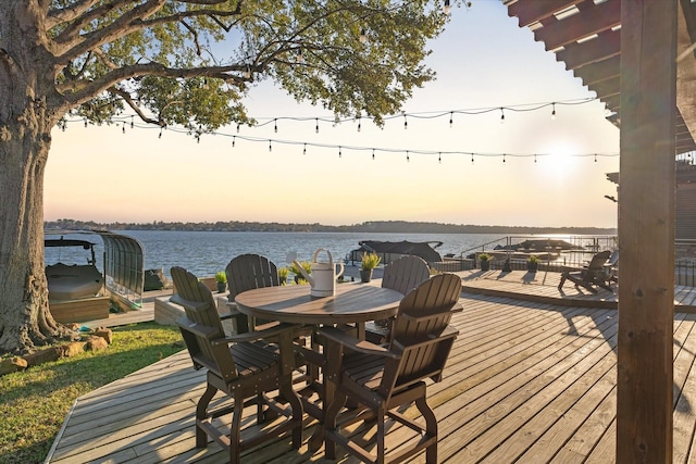 deck at dusk with a water view