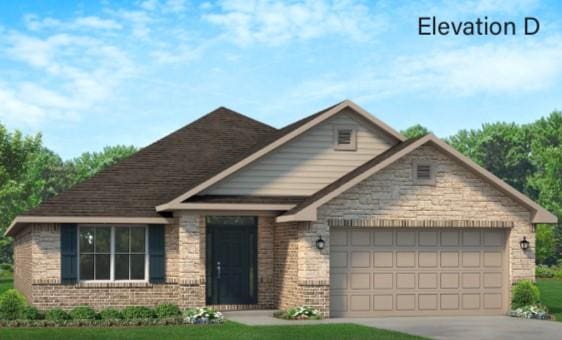 view of front of house with a front lawn and a garage