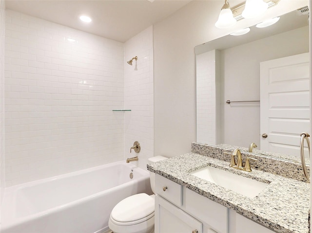 19814 Paros Island Dr, Hockley, TX 77447 - bathroom featuring vanity, shower / washtub combination, and recessed lighting