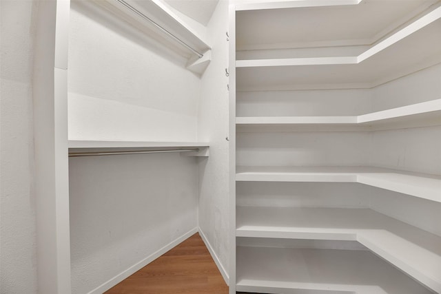 walk in closet with hardwood / wood-style floors