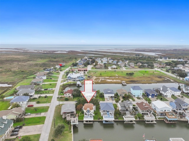 aerial view with a water view