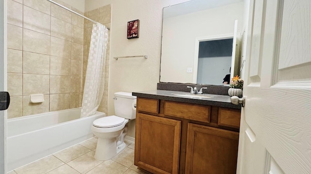 full bathroom with tile patterned flooring, vanity, toilet, and shower / bath combo